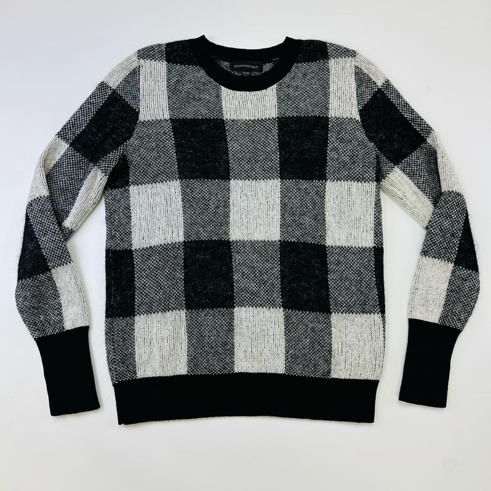 Banana Republic check crew neck pullover Womens Medium cotton mohair blend